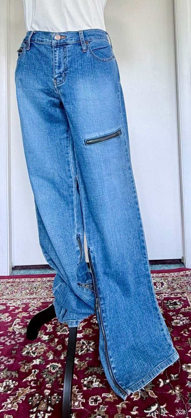 Bongo Vintage Y2K Mid Rise Zipper Detail Wide Leg Jeans